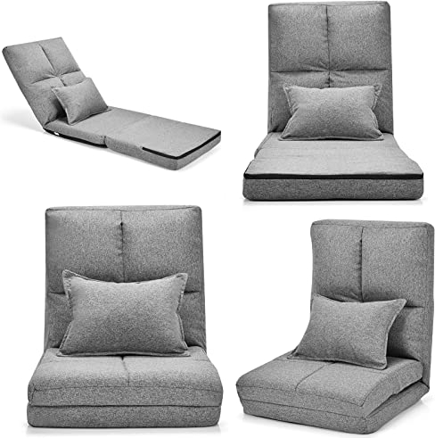 LIFEZEAL 3 in 1 Bodenstuhl klappbar, Bodensessel mit Verstellbarer Rückenlehne, Gepolster Bodensofa 5 Positionen, Floor Chair Meditationsstuhl für Wohnzimmer & Schlafzimmer, bis 100kg (Grau)