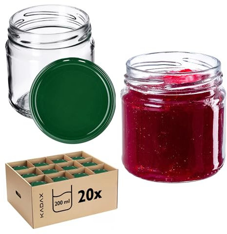 KADAX Bocaux hermétiques en verre de 200 ml, petits plateaux avec couvercle à vis pour fruits en conserve, confitures et miel (lot de 20, vert)
