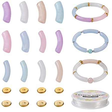 Craftdady 120 Stück Acrylröhren-Perlen, goldene, flache, runde Scheiben, Abstandshalter zum Selbermachen, Stretch-Armband, Armreif, elastische Schnur für Schmuckherstellung