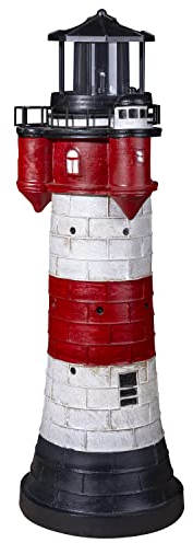 colourliving Leuchtturm Roter Sand mit LED Blinklicht Leuchtturm Solar für Draussen Maritime Dekoration in 50 cm und 80 cm (50 cm)