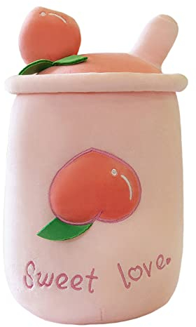 URFEDA Oreiller Peluche Bubble Tea, Fruits Bubble Thé Lait Tasse Oreiller en Peluche Boba Thé Tasse Poupées en Peluche Jouet en Peluche Cadeau pour Enfants Filles Garçons, Rose Pêche 35cm