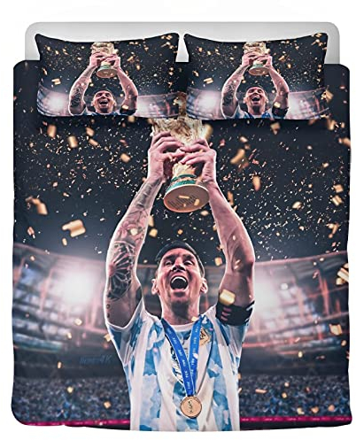 YEOL Teenager Football Star 3D Bettwäsche Messi Mikrofaser Bettbezug,Fußball-Vereins Bettwäsche-Set1 Bettbezüge Mit Reißverschlüsse Und 2 Umschlag Kissenbezug (C, 135x200/80x80x2)