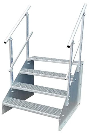 4 Stufen Standtreppe Stahltreppe freistehend Breite 100cm Höhe 84cm verzinkt beidseitiges Geländer