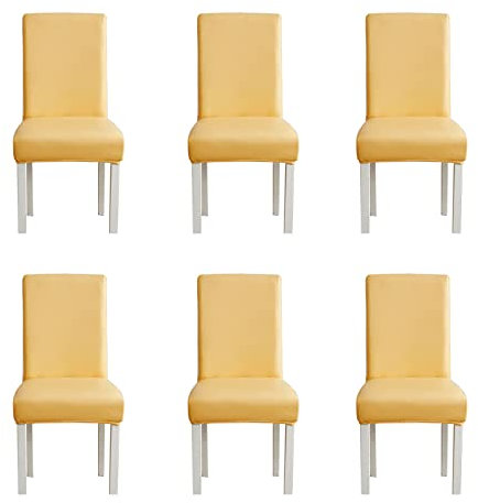 WWYL Esszimmer Stuhlhussen 2er/4er/6er Set, Wasserdichtes Pu Leder Stretch Stuhl-Universell Stuhlhussen Haus Büro Restaurant, Dekor Moderne Spann-Abdeckung (Gelb,6-Stück)