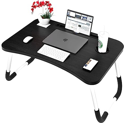 NTEK Laptop Bed Table | Portable Standing Desk with Foldable Legs & Cup Slot | Notebook Desk for Laptop, Reading, Watching Movie (BLACK)