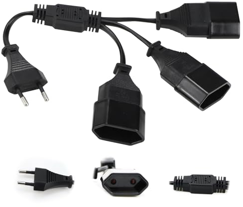 CHEVVY Câble D'extension 30CM Eurostecker Rallonge électrique 3 en 1 Type C Mâle Câble d'extension de Prise d'extension EU pour TV Ordinateur Moniteur Beamer, Noir