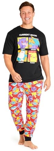Pokemon Mens Pyjamas Set Nightwear T-Shirt & Long Bottoms PJs Lounge Wear for Men and Teenagers S-3XL - Gifts for Him (Multi/Black, XL)