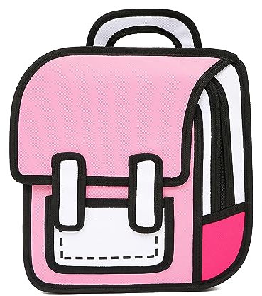 SENIURIS Zaino carino per bambini con cartoni animati per ragazzi e ragazze, stile disegno 2D fumetto divertente strano borsa per la scuola, Rosa, Normal, Zaini da viaggio