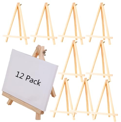 Aisamco 12Pcs 19cm Mini Wooden Easel,Natural Wood Display Stand Artist Easel Tabletop Holder Stand for Displaying Small Canvases,Business Cards,Photos,DIY Crafts,Signs