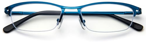 KoKoBin Metall Halbrahmen Lesebrille für Damen und Herren mit Blaulichtfilter Federscharnier Lesebrillen (Blau, 2)