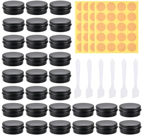 30Pièces Pots en Aluminium de 15 ML,Pots Rechargeables pour Cosmétiques avec Mini Spatule et Étiquettes,Ronds Pots de Contenants Cosmétiques Pots D'échantillons de Voyage Mini Pots Cosmétiques Vide
