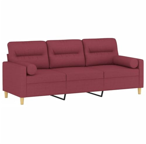vidaXL Sofa 3 Sitzer, Couch mit Zierkissen, Liegesofa für Wohnzimmer, Polstersofa Sessel Relaxsofa Loungesofa Relaxcouch, Weinrot Stoff