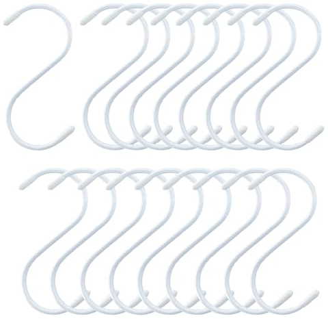 DAFUWENG S-Haken18 Stück, Solide S-Haken aus Edelstahl+PVC, Durchmesser 3mm S-Förmige Haken für Küche, Badezimmer, Schlafzimmer, Garten, Büro, Hohe Belastbarkeit, Platzsparend-(Mittel,Weiß,Boxed)