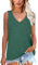 NONSAR Camiseta básica de verano sin mangas para mujer. Camiseta elástica con cuello en V y bolsillo, camiseta interior cómoda de estilo informal, verde, M