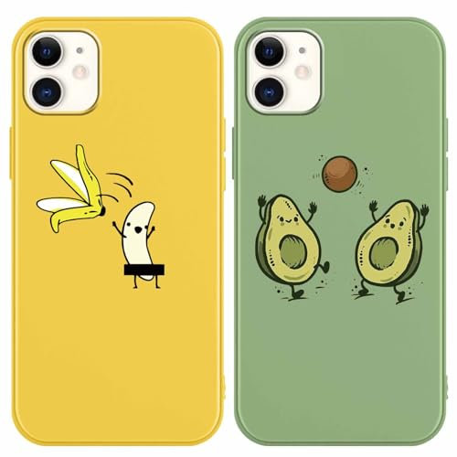Yoedge 2 Pack Cute Avocado Print Suitable for iPhone 12/iPhone 12 Pro 6.1 Inch Phone Case, Banana Pattern Aesthetic Shell Soft Silicone TPU Shock-Absorbing Cover, Suitable for Women and Girls