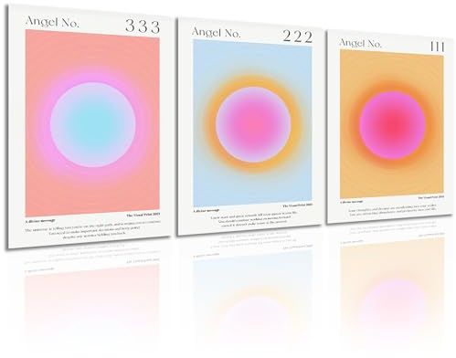 Dazzlewall Engel Nummer Wandbilder Farbverlauf Aura, Spirituelle Ästhetik Leinwand Bilder für Schlafzimmer Wohnzimmer Deko 30x40 cm 3er Set Ohne Rahmen