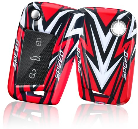 OFF WE GO Voiture Clé à Télécommande Étui pour VW Golf 7 Coque de Clé Voiture 3 Bouton Accessoire clé de Voiture pour Golf 7+ Variante Polo Seat Leon Skoda Rapid Passat Arona, Rouge