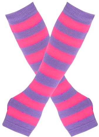 Gefomuofe Bunte Streifen Handschuhe Arme Beine Socken Handschuhe Fingerlose Armstulpen für Damen Mädchen Karneval Cosplay Party Kostüm Zubehör
