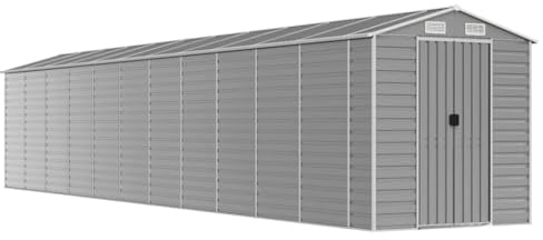 Geräteschuppen Garten Schuppen Metall Schrank Gartenhaus Stahl Schuppen mit Schrägdach und Lüftungsöffnungen, Unterstand Metallschuppen Multifunktionalen, Hellgrau 191x980x198 cm