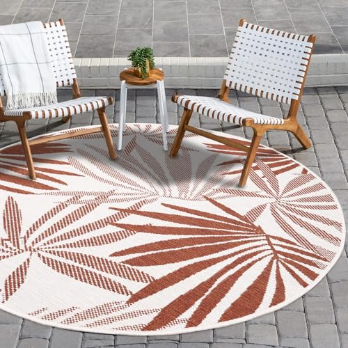 payé In- & Outdoor-Teppich - Rot Creme - 120x120cm Rund - Wendeteppich - Florales Muster - Wetterbeständig für Balkon Terrasse - Indoor Teppiche Wohnzimmer Küche