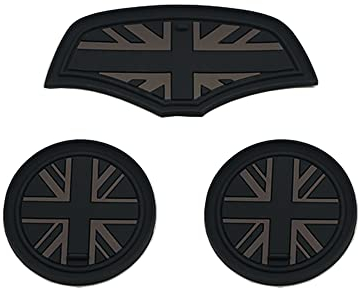 Mini F55 F56 Car Cup Coaster, Set of 3 Anti-Slip Coaster Storage Box Silicone Shockproof Mat for Mini Cooper Hatchback F55 F56 Cup Holder Car Accessories (Black Flag)