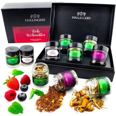 Hallingers Weihnachtliche 5 Sorten Tee Geschenkset mit Box vegan, Geschenk zur Weihnacht und im Advent - Made in Germany