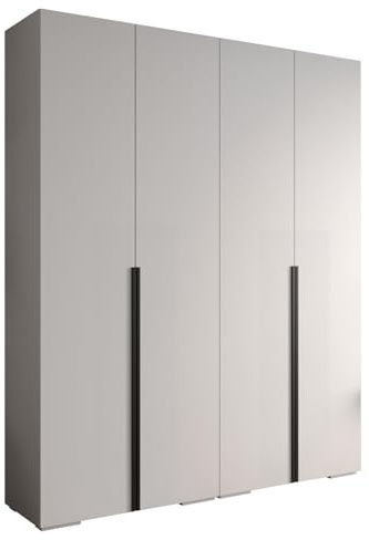 MEBLE KRYSPOL Inova 1 Moderner Schrank mit Regalen und Stange - Aufbewahrungsschrank für Schlafzimmer, Wohnzimmer - 236,7x200x47 cm - KGoldpusfarbe Weiß - Frontfarbe Weiß - Grifffarbe Schwarz