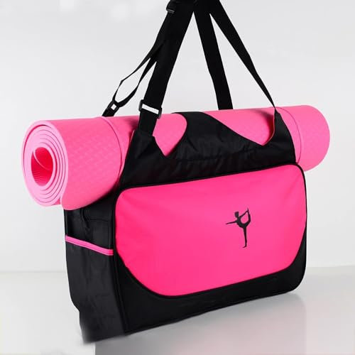 Wusdayer Sac de yoga, sac de gym de grande capacité, petit sac pour tapis de yoga pour femme avec sangles réglables, 48 x 24 x 16 cm (rose rouge)