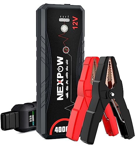 NEXPOW Booster Batterie Voiture, 4000A Booster Batterie, adapté pour Moteur Essence/Diesel 10,0 L, Q11 Batterie de démarrage Portable 12 V, avec lumière LED/USB QC3.0/câble de démarrage
