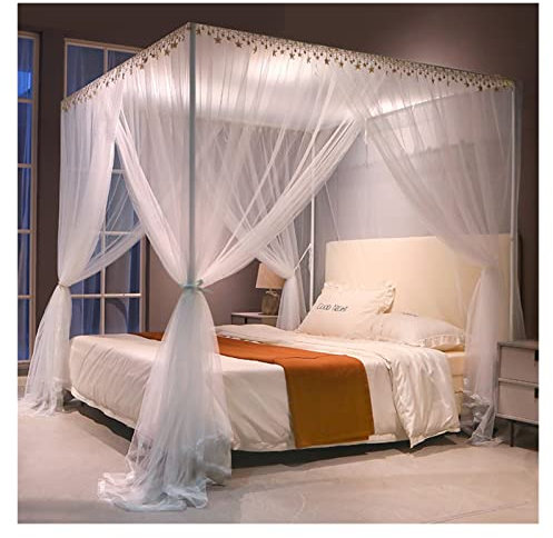 KAZUP Stylish Mosquito Net U-Shaped Retractable Bed Canopy with Three Door Stainless Steel Bracket for Covering Beds, Cots and Hammocks (Color: White, Size: 2.0m)