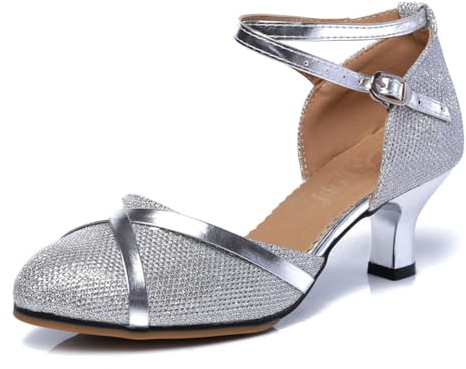 Damen Tanzschuhe Geschlossene Spitze Lantine Jazz Zumba Bachata Salsa (Silber Außen, Numéric_41)