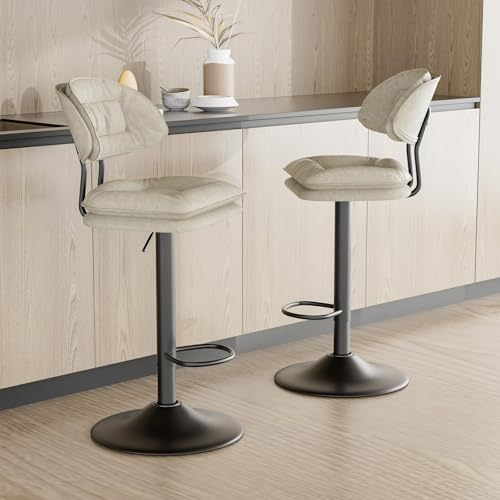 Hawthyhome Barhocker 2er Set, Ergonomische Gepolsterte Barhocker mit Rückenlehne, Verstellbare Doppellagige Barstuhl, für Esszimmer Heimbar Kücheninsel, 2 x Hocker (Beige)