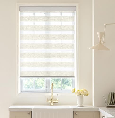 SHECUTE Zebra Blinds for Windows, 33W x 72L(Support Custom Size), Linen Dual Layer Zebra Window Shades, Light Filtering Room Darkening Day & Night Window Blinds for Home, Bedroom, Living Room, Doors