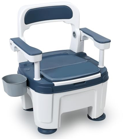 Chaise percée de chevet de 56 cm de large pour personnes âgées et handicapées, pot de toilette pour adultes avec accoudoirs amovibles, charge maximale de 400 kg, bleu