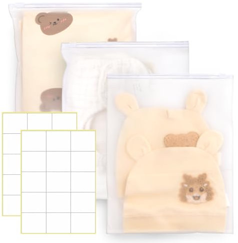 Zhtulck 25 Pcs Reusable Zip Lock Bags, 25 x 20 cm Hospital Bag Organiser Pouches with Stickers, WaterProof Ziplock Bags for Travel Large Zip Lock Bags for Clothes Shoes Cosmetics Suitcase