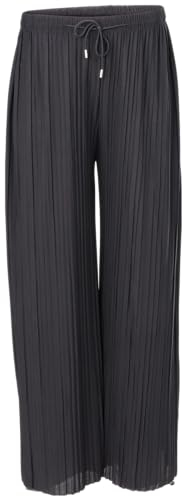 malito more than fashion Damen Plisseehose - lockere weich fließende Chiffonhose - Lange Sommerhose - Trendige Marlenehose 883 - Schwarz S/M