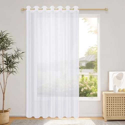 CUTEWIND Vorhänge mit Ösen Gardinen Weiss Transparent 1 Stück, 228 cm Lang, 228 cm Breit, Ösenvorhang Gardienen Schals Weiß Vorhang Durchsichtig für Balkontür Schlafzimmer Wohnzimmer