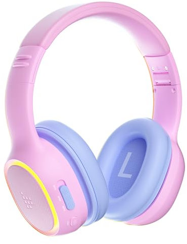Tronsmart KH03 - Auriculares Bluetooth con cancelación de Ruido para niños, Control de Volumen Seguro, Auriculares inalámbricos con luz y micrófono, Tiempo de reproducción de 70 Horas, Cable de Audio