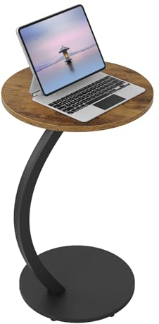 WOLTU Table d'Appoint en Forme C, Table Basse Ronde, avec Structure Métallique et Plateau MDF, Ø40xH65 cm, Effet Bois Vintage, BTS21hov