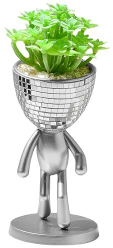 Pasdrucn Disco Ball Planter, Silver Mirror Balls Flower Pot, Indoor Plant Pot, 16.5 cm x 8 cm