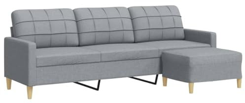 vidaXL Sofa 3-Sitzer, Couch mit Fußhocker Metallgestell, Polstersofa Stoffsofa für Wohnzimmer, Loungesofa Sitzmöbel, Modern, Hellgrau Stoff