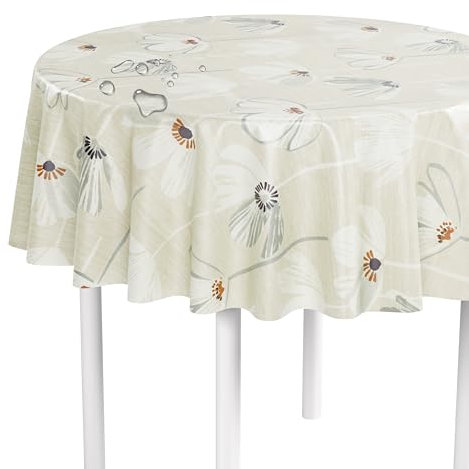 LILENO HOME Nappe lavable au mètre - Ronde (bord coupé) - Motif feuilles et fougères - Imperméable - Idéale comme nappe ou chemin de table pour tente à bière - 140 cm