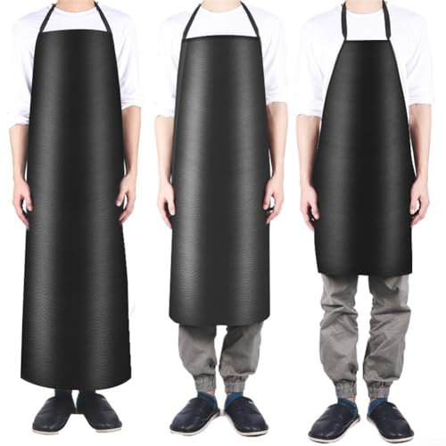 Delantal impermeable para limpieza de cocina, cuero de PVC, cómoda correa para el cuello (negro M)