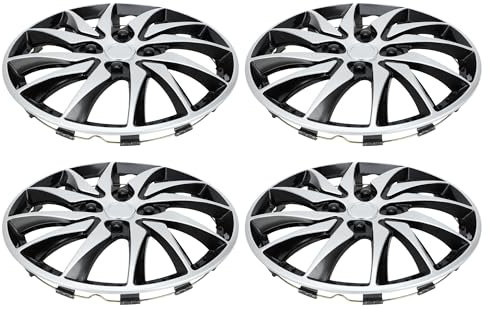 Partuto 4 Pcs Tapacubos Universales Para Llantas De Coche Para Camioneta Suv Decorativo Plástico Plateado Y Negro R15 / 15 Pulgadas