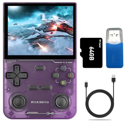 Fiorky K36 Consola de Videojuegos Doble Joystick para PSP/MAME/SS/DC/N64 Emulador, Pantalla IPS de 3,5 Pulgadas Consola de Videojuegos Portátil 40+ Emuladores 16000+ Videojuegos Batería de