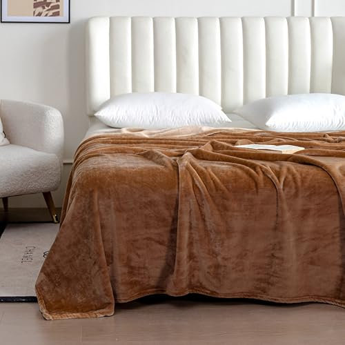 XIEMINLE Flanelldecke, gemütliche Sofadecke, warmer Bettüberwurf für alle Jahreszeiten, große, vielseitige Decke, dekorative Decke für Bett, Camping, Reisen, Schlafzimmer-Zubehör (200 x 230 cm, Kamel)