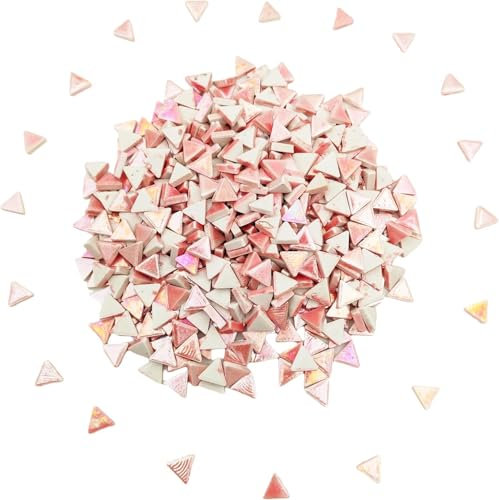 1.1LB Equilateral Triangle Ceramic Mosaic Tiles,800PCS Iridescent Mosaic Tile Pieces for Mosaic Craft Supplies,DIY Mosaic Handmade Home and Outdoor Decor (Rainbow Light Pink)