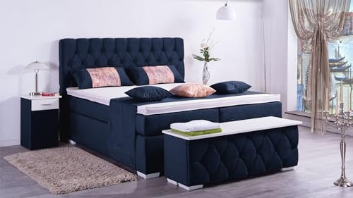 Boxspringbett Jana 240x220, VS-Blau, 7-Zohnen Taschenfederkernmatratze, Ergoflex - Inklusive Aufbau - Deutscher Hersteller
