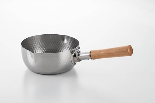 MARUYAMA GIKEN 煌六花 KOURIKKA Yukihira Pan 18cm(7.0inchi), 1.8 quart KRY-18 Stainless Steel Traditional Japanese Saucepan Wood Handle MADE IN JAPAN