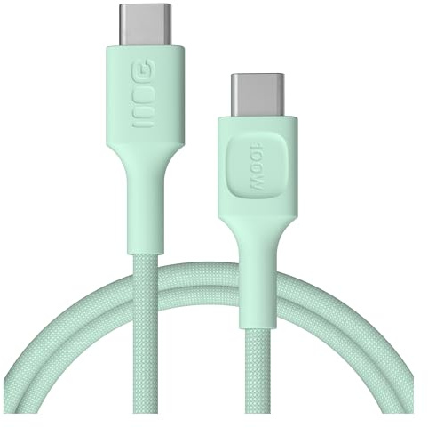 Green Cell PowerStream USB-C Kabel 120cm 100W – USB C zu USB C Ladekabel mit Power Delivery Schnellladen, 480 Mbps Datenübertragung, strapazierfähig dank Nylonummantelung (Minze, 120)